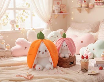 Schattig wortelknuffelkonijn | pluche konijn, aardbeienkonijn, cadeau voor kinderen (25 cm)