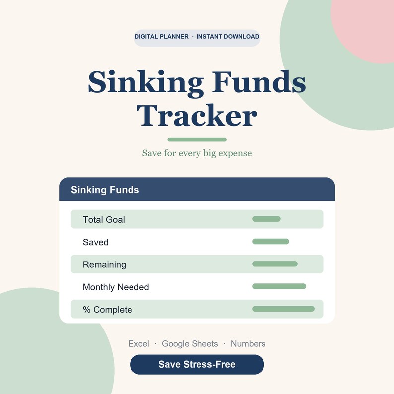 Sinking Funds Tracker Spreadsheet, Savings Goals Planner, Multiple Savings Category Tracker for Google Sheets & Excel, Budget image 2