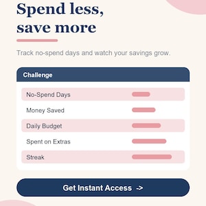 No Spend Challenge Tracker Spreadsheet, 30 Day Money Reset and Savings Challenge for Google Sheets & Excel, Frugal Living Planner image 3