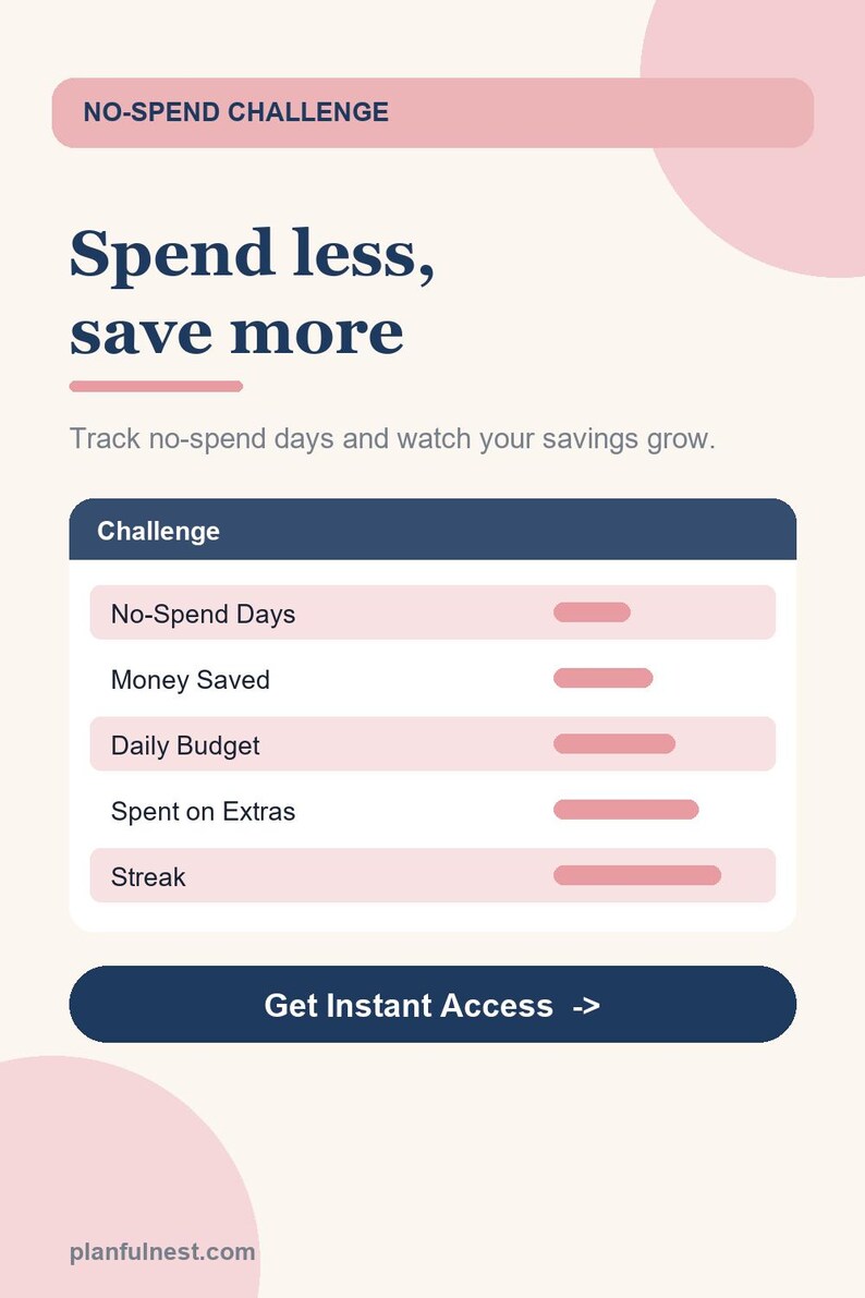No Spend Challenge Tracker Spreadsheet, 30 Day Money Reset and Savings Challenge for Google Sheets & Excel, Frugal Living Planner image 3
