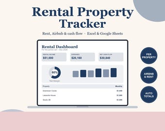 Rental Property Income and Expense Tracker, Landlord Spreadsheet, Airbnb Cash Flow and ROI Tracker for Google Sheets & Excel