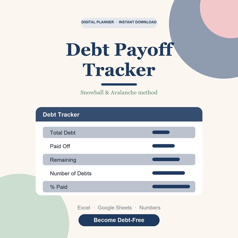 Debt Payoff Tracker Spreadsheet, Debt Snowball and Avalanche Planner, Credit Card Payment Log for Google Sheets & Excel, Debt Free image 2
