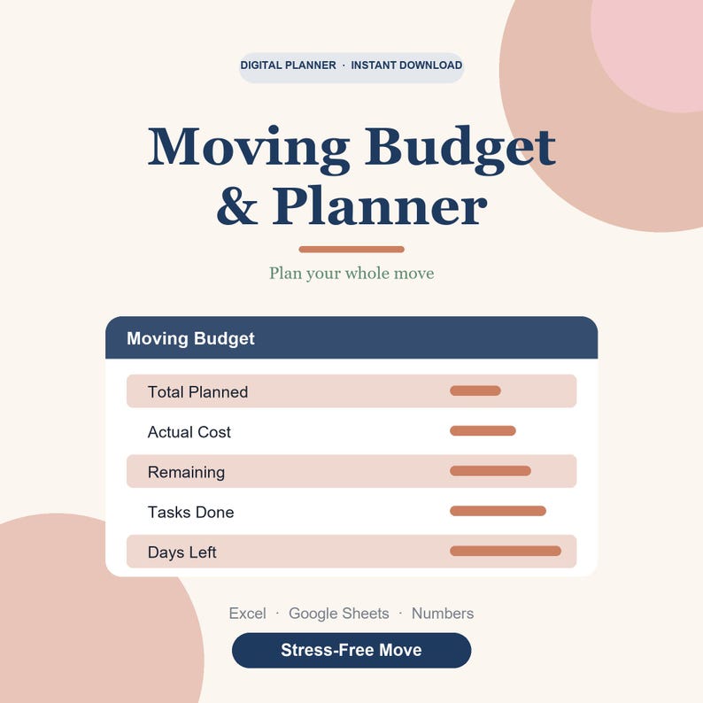Moving Budget and Checklist Spreadsheet | New Home Moving Planner, Countdown Timeline & Packing List | Google Sheets Excel Template image 1