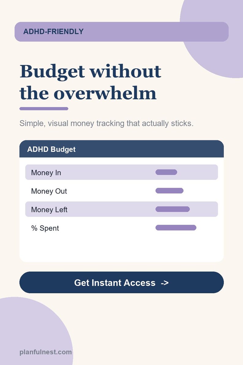 ADHD Budget Tracker Spreadsheet, Simple Visual Finance Planner for Google Sheets image 2