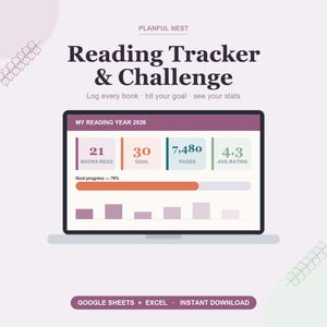 Reading Tracker Spreadsheet, Reading Challenge & Book Log, TBR List, Genre Stats for Google Sheets, Excel | Instant Download image 1