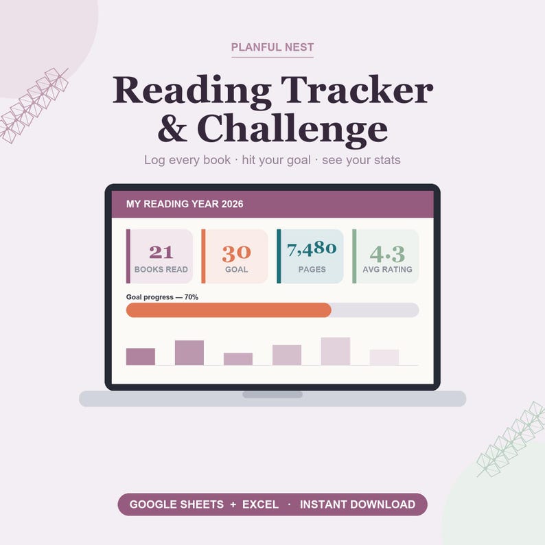 Reading Tracker Spreadsheet, Reading Challenge & Book Log, TBR List, Genre Stats for Google Sheets, Excel | Instant Download image 1