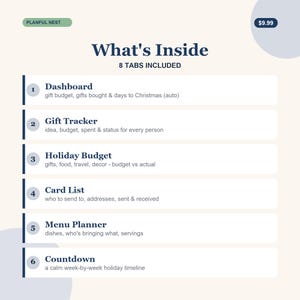 Planificador navideño, registro de regalos navideños, presupuesto, menú y lista de tarjetas para Google Sheets y Excel / Descarga instantánea imagen 3