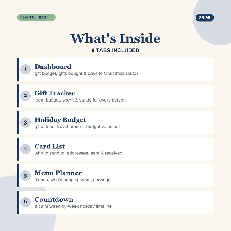 Planificador navideño, registro de regalos navideños, presupuesto, menú y lista de tarjetas para Google Sheets y Excel / Descarga instantánea imagen 3