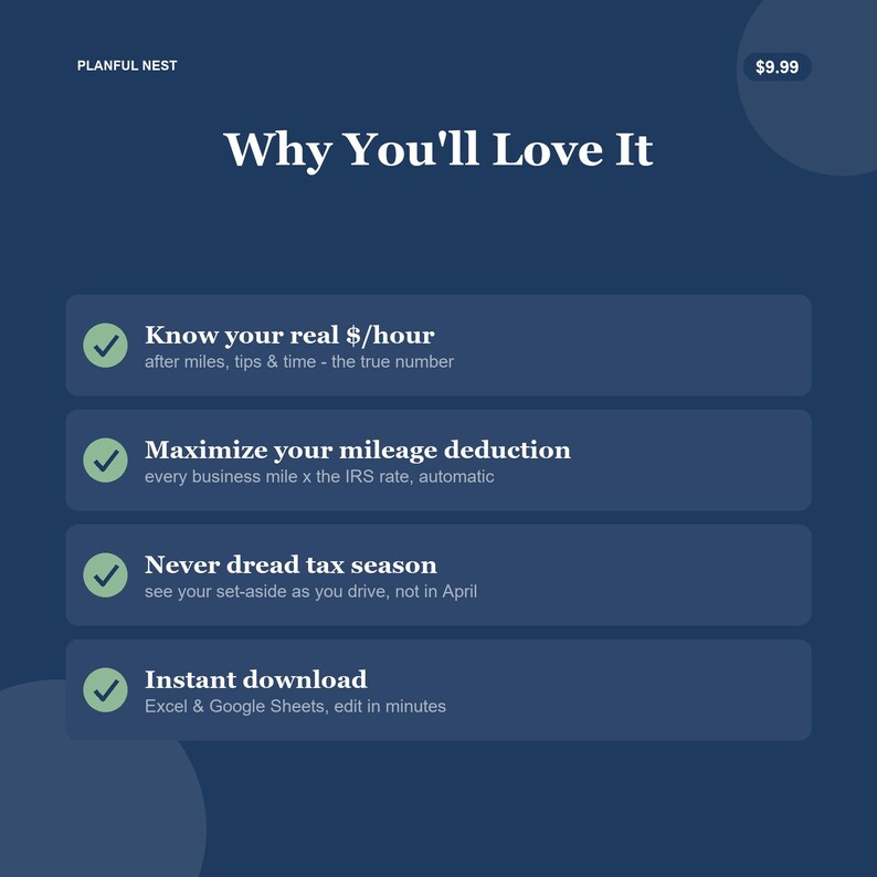 Rideshare & Delivery Driver Income Tracker, Uber Lyft DoorDash Mileage and Tax Spreadsheet for Google Sheets, Excel | Instant Download image 4