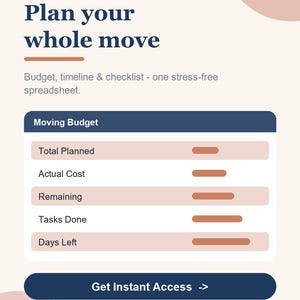 Moving Budget and Checklist Spreadsheet | New Home Moving Planner, Countdown Timeline & Packing List | Google Sheets Excel Template image 2