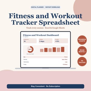 Fitness- und Trainings-Tracker-Tabelle, Fortschritts- und Körpermaßprotokoll für Fitnessstudios, Gewichtsverlust-Tracker für Google Sheets & Excel