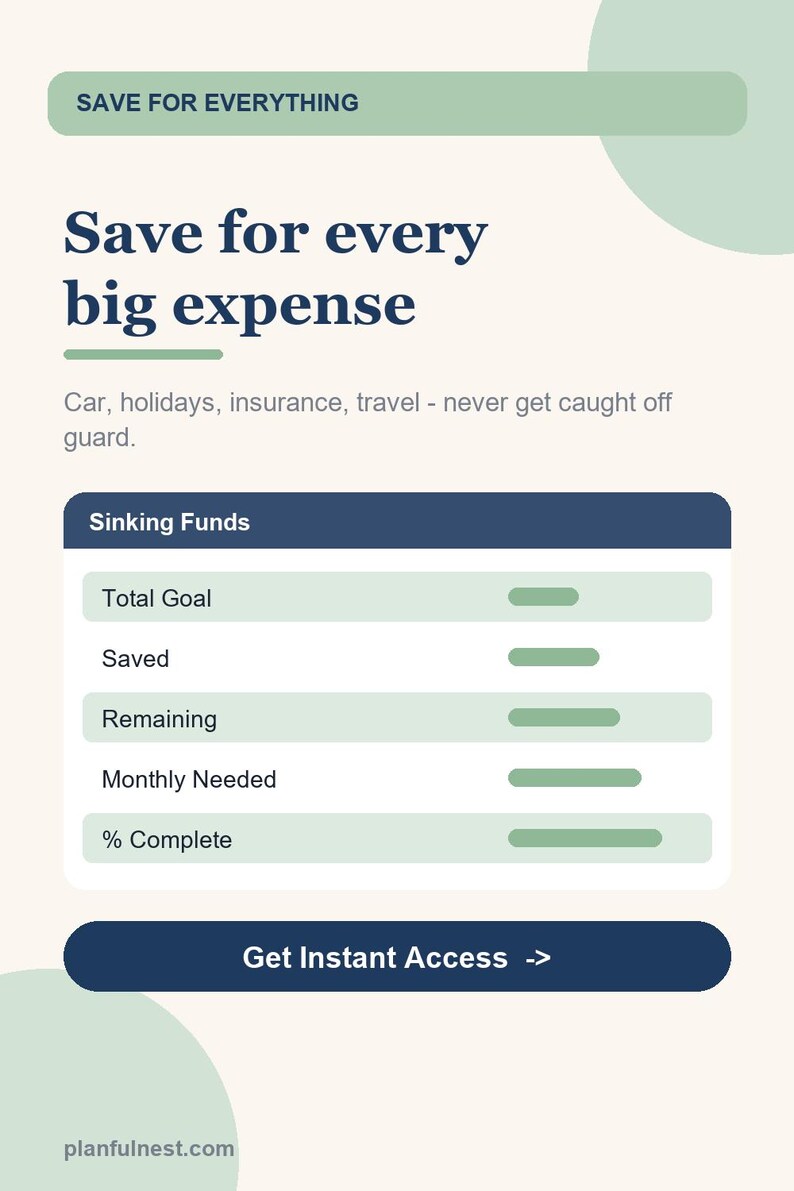 Sinking Funds Tracker Spreadsheet, Savings Goals Planner, Multiple Savings Category Tracker for Google Sheets & Excel, Budget image 3