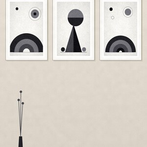 Set di 3 stampe murali in bianco e nero / Stampe geometriche minimaliste / 5 formati, download immediato immagine 1