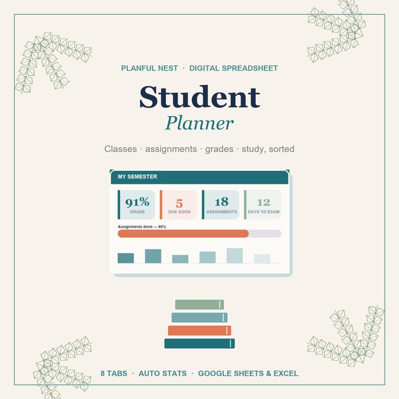 Student Planner Spreadsheet, College Grade Tracker, Assignment & Class Schedule for Google Sheets, Excel | Back to School image 2