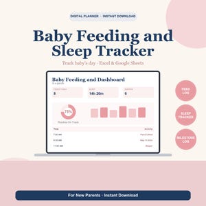 Baby Feeding and Sleep Tracker, Newborn Daily Log and Diaper Tracker, New Mom Baby Shower Gift for Google Sheets & Excel image 1