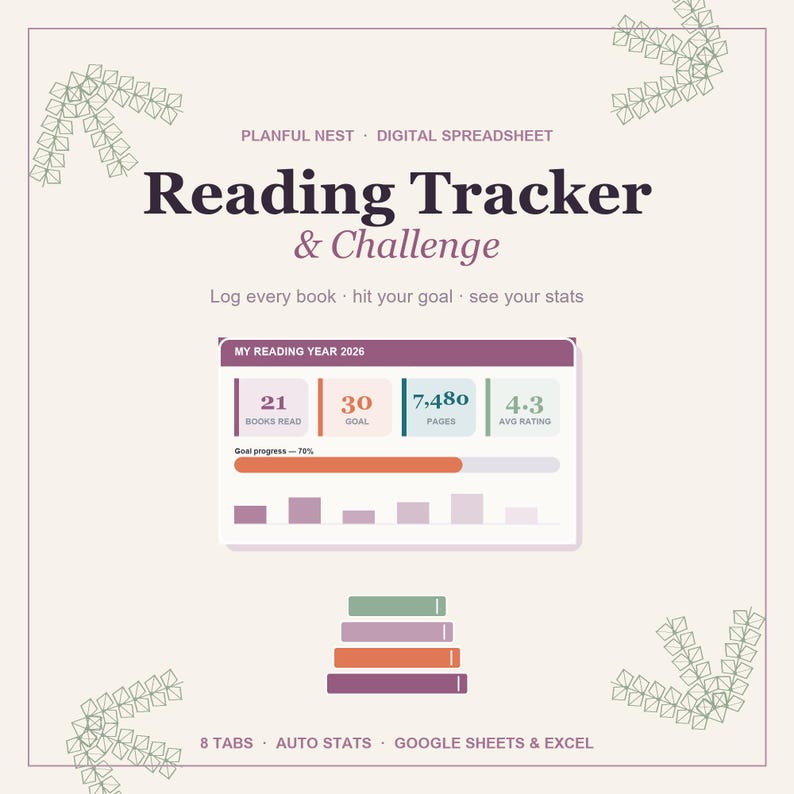 Reading Tracker Spreadsheet, Reading Challenge & Book Log, TBR List, Genre Stats for Google Sheets, Excel | Instant Download image 2