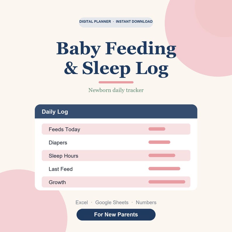 Baby Feeding and Sleep Tracker, Newborn Daily Log and Diaper Tracker, New Mom Baby Shower Gift for Google Sheets & Excel image 2