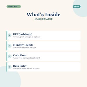 Small Business KPI Dashboard - Revenue, Profit, Margin, Cash Flow & Top Products Tracker with Charts | Excel and Google Sheets (2026) image 3