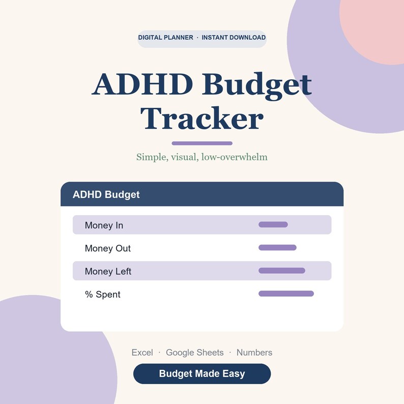 ADHD Budget Tracker Spreadsheet, Simple Visual Finance Planner for Google Sheets image 1