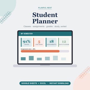 Student Planner Spreadsheet, College Grade Tracker, Assignment & Class Schedule for Google Sheets, Excel | Back to School image 1