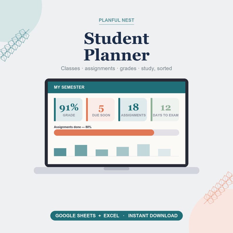Student Planner Spreadsheet, College Grade Tracker, Assignment & Class Schedule for Google Sheets, Excel | Back to School image 1