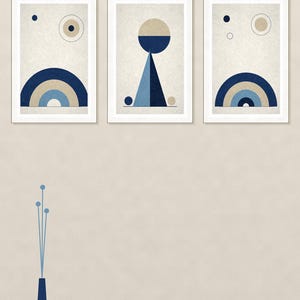Conjunto de 3 quadros decorativos com tema náutico | Arte geométrica azul-marinho para imprimir | Decoração náutica | Download instantâneo em 5 tamanhos imagem 1