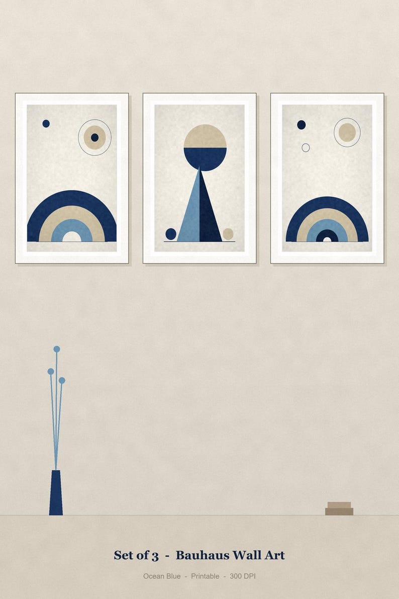 Conjunto de 3 quadros decorativos com tema náutico | Arte geométrica azul-marinho para imprimir | Decoração náutica | Download instantâneo em 5 tamanhos imagem 1
