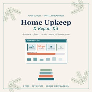 Home Maintenance Tracker Spreadsheet, Seasonal Checklist, Repair Log, Home Inventory & Budget for Google Sheets, Excel | Instant Download image 2