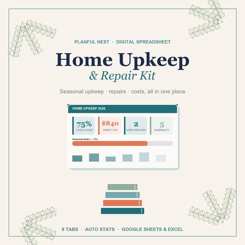 Home Maintenance Tracker Spreadsheet, Seasonal Checklist, Repair Log, Home Inventory & Budget for Google Sheets, Excel | Instant Download image 2