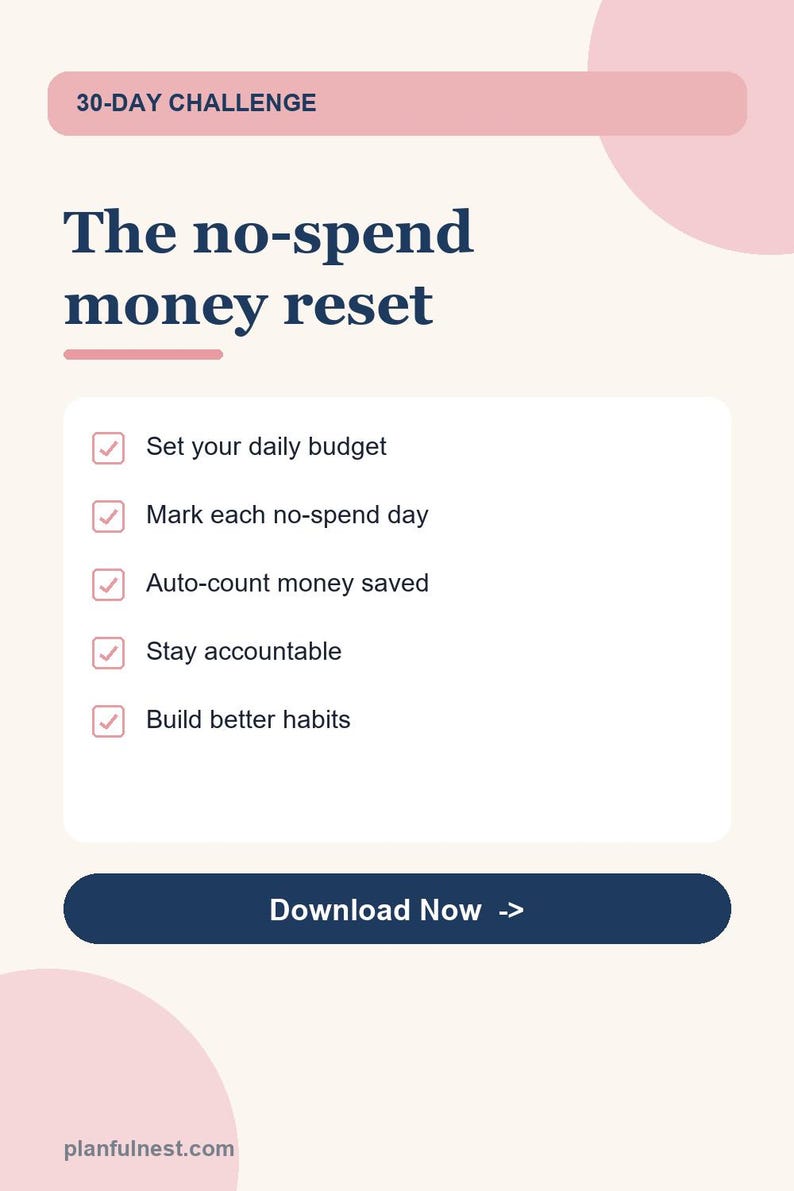 No Spend Challenge Tracker Spreadsheet, 30 Day Money Reset and Savings Challenge for Google Sheets & Excel, Frugal Living Planner image 4