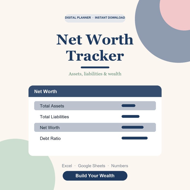 Net Worth Tracker Spreadsheet, Investment & Assets Dashboard for Google Sheets image 1