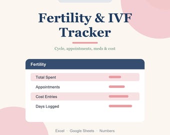 Feuille de calcul FIV et suivi de la fertilité, cycle TTC et planificateur de coûts pour Google Sheets
