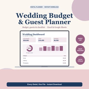 Wedding Budget Planner Spreadsheet | Wedding Checklist, Guest List & RSVP Tracker, Payment Vendor Tracker | Excel Google Sheets image 1