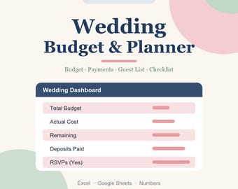 Wedding Budget Planner Spreadsheet | Wedding Checklist, Guest List & RSVP Tracker, Payment Vendor Tracker | Excel Google Sheets