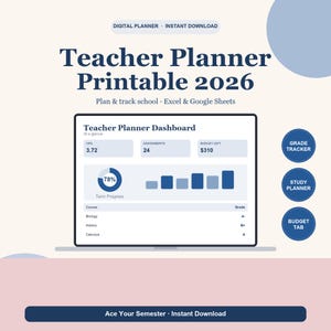 Teacher Planner Printable 2026-2027 | Lesson Plan, Gradebook, Attendance | Week to View