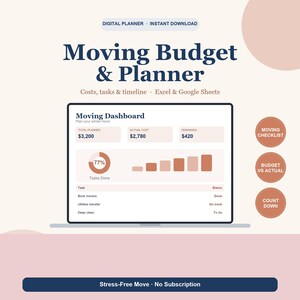 Moving Budget and Checklist Spreadsheet, New Home Moving Planner, Packing and Countdown Timeline for Google Sheets & Excel image 1