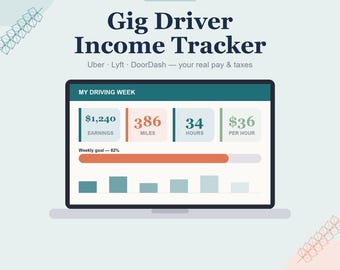 Rastreador de ingresos para conductores de servicios de transporte compartido y entrega a domicilio, hoja de cálculo de kilometraje e impuestos para Uber, Lyft y DoorDash para Google Sheets y Excel / Descarga instantánea