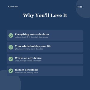 Planificador navideño, registro de regalos navideños, presupuesto, menú y lista de tarjetas para Google Sheets y Excel / Descarga instantánea imagen 4