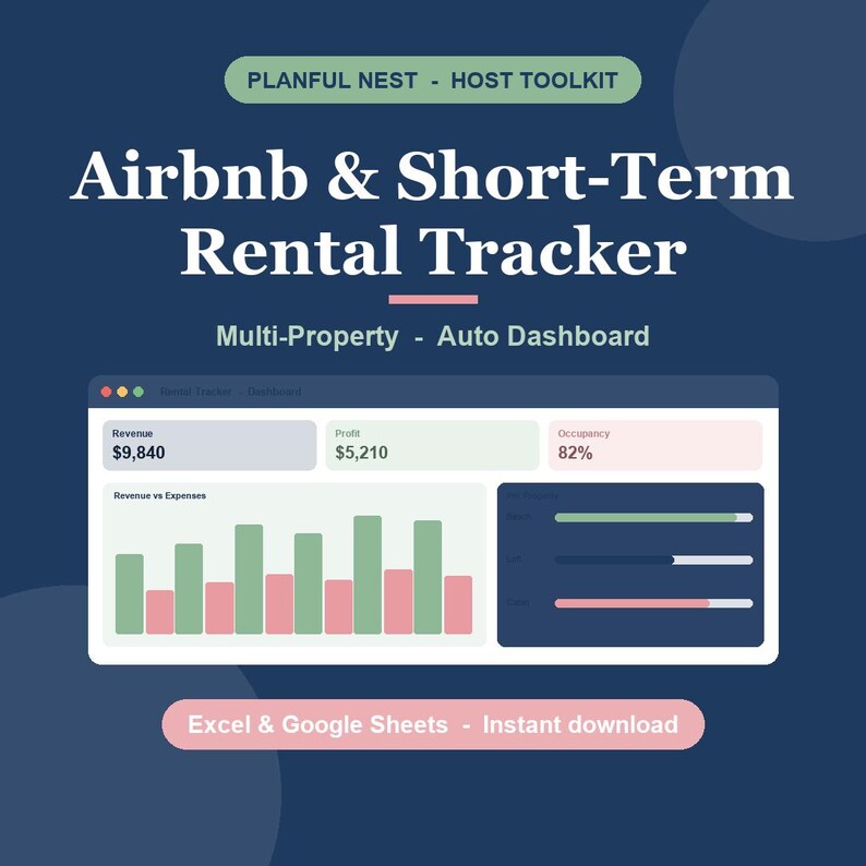 Airbnb & Kurzzeit-Miet-Tracker-Spreadsheet - Multi-Property-Einkommen, Ausgaben, Belegung Bild 2