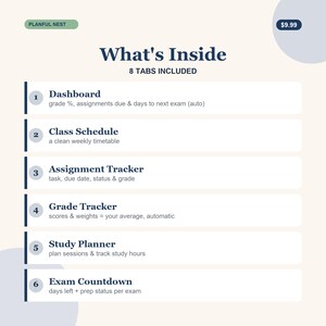 Student Planner Spreadsheet, College Grade Tracker, Assignment & Class Schedule for Google Sheets, Excel | Back to School image 3