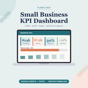 Small Business KPI Dashboard - Revenue, Profit, Margin, Cash Flow & Top Products Tracker with Charts | Excel and Google Sheets (2026) image 1