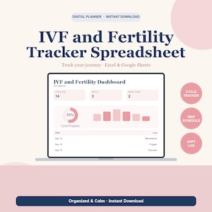 IVF and Fertility Tracker Spreadsheet, TTC Cycle, Medication and Cost Planner, Appointment Log for Google Sheets & Excel