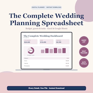 The Complete Wedding Planning Spreadsheet Suite | All-in-One Budget Dashboard, Guest List & RSVP, Vendor Tracker, Payment Schedule