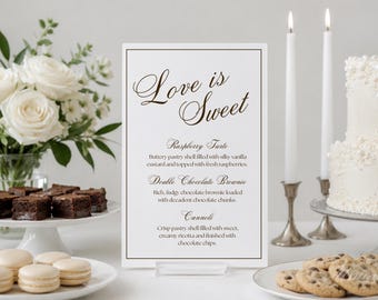 Letrero personalizado "El amor es dulce" para bodas / Barra de postres personalizada, menú de dulces (impresión)
