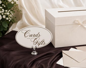 Letrero para tarjetas y regalos de boda / Letra cursiva color marfil, ovalada o rectangular (impresión)