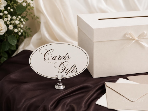 Wedding Cards and Gifts Sign | Ivory Script, Oval or Rectangle (Print)