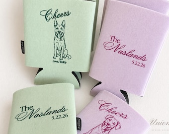 Enfriadores de latas personalizados con retratos de mascotas para bodas / Enfriadores personalizados para perros para bodas, despedidas de soltera, recuerdos para despedidas de soltera