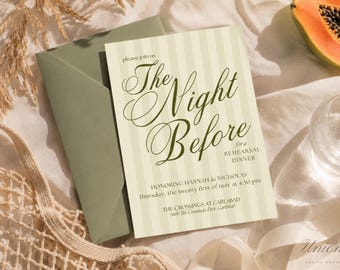 Plantilla de invitaciones para la noche anterior / Cartel de bienvenida a rayas para la cena de ensayo de la boda (descarga digital)