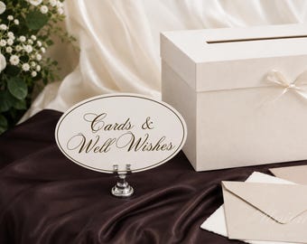 Wedding Cards & Well Wishes Sign | Ivory Script, Oval or Rectangle (Print or Digital Download)