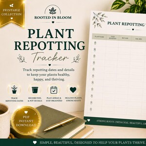 Afdrukbare tracker voor het verpotten van planten | Verpotlog kamerplant | Record potmaat | PDF-tracker voor bodemverandering